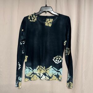 Marika Charles 100%Cotton Tie Dye Long Sleeve Tee, Size 1, US S, Color Teal/Tan